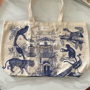 SEZANE exotic animal and bird print canvas tote